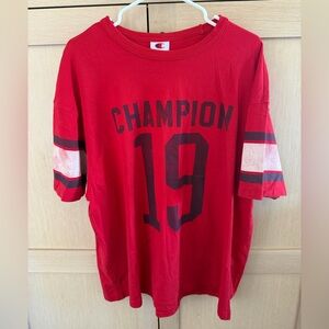 Champion Red Crewneck Tee with Logo Tag